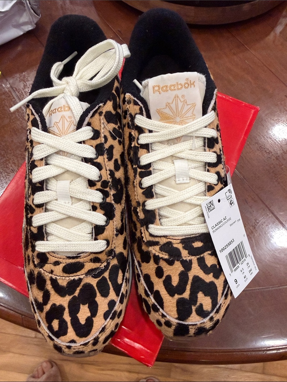 Reebok Leopard Print Sneakers in Black, Tan & Cream